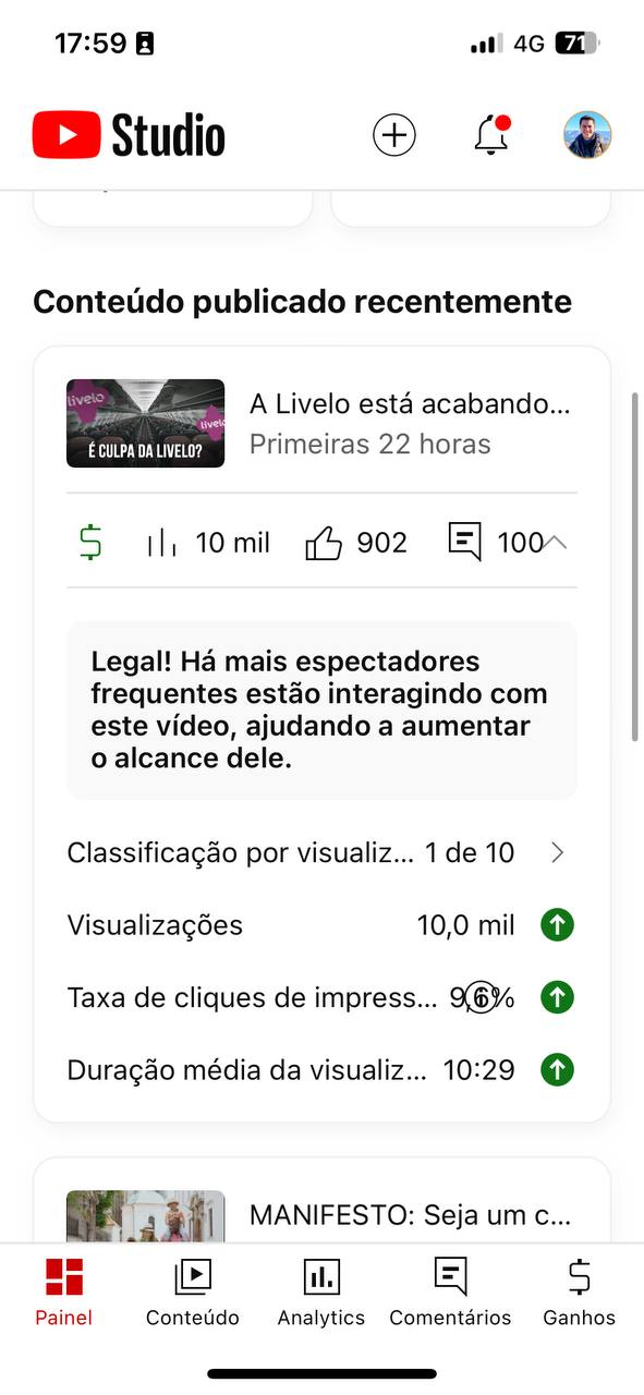 Analytics YouTube crescimento